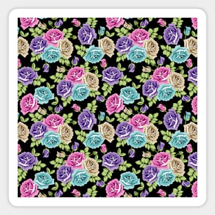 Botanical Roses Seamless Pattern On Black Background Magnet